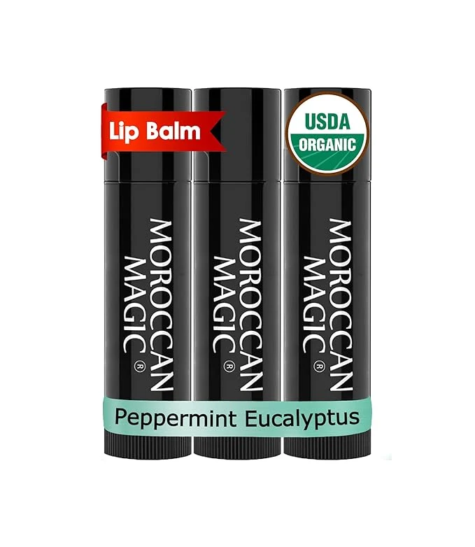 Relaxed Moroccan Organic Peppermint Eucalyptus Lip Balm 3 Pack Ultra-Hydrating