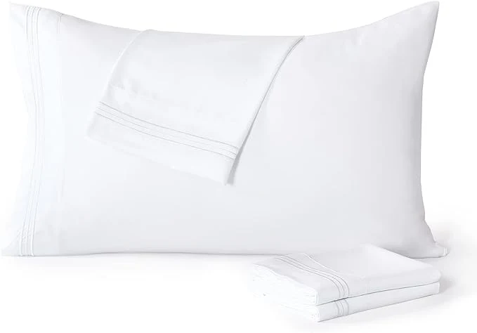 Long-Lasting YIYEA Pillow Cases Queen Size Set of 4 Ultra Soft 1800TC Hotel Quality Double Brushed Microfiber Embroidered Pillowcases Envelope Closure Fade Resistant 20 quot x30 quot White Specialty