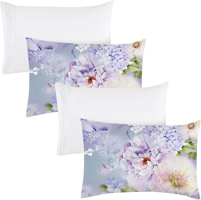 Prestigious YIYEA Pillow Cases Standard Size Set of 4 Ultra Soft 1800TC Hotel Quality Double Brushed Microfiber Embroidered Pillowcases and Floral Pillow Covers Envelope Closure Fade Resistant 20 quot x26 quot Official
