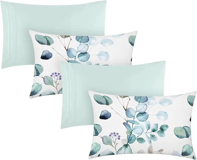 Modern YIYEA Pillow Cases Queen Size Set of 4 Ultra Soft 1800TC Hotel Quality Double Brushed Microfiber Embroidered Pillowcases and Floral Pillow Covers Envelope Closure Fade Resistant 20 quot x30 quot Verified