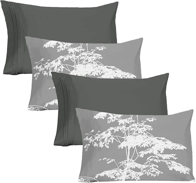 Premium YIYEA Pillow Cases Queen Size Set of 4 Ultra Soft 1800TC Hotel Quality Double Brushed Microfiber Embroidered Pillowcases and Floral Pillow Covers Envelope Closure Fade Resistant 20 quot x30 quot Dependable