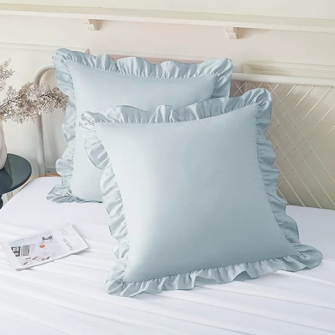 Genuine KKJIAF Ruffle Pillow Cases 18×18 Inches Dusty Blue Square Ruffled Pillow Covers Set of 2 Microfiber Wrinkle Resistant Pillow Shams with Envelope Closure for Sofa Bed Living Room Clean
