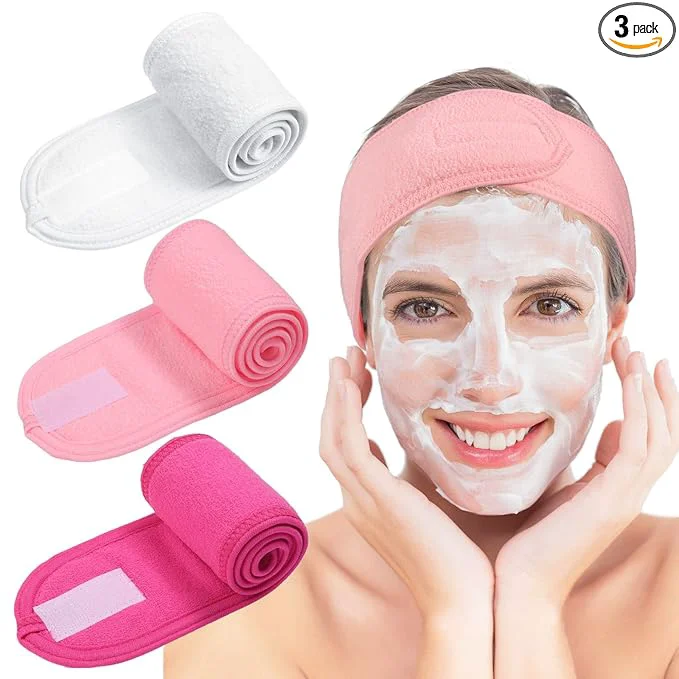 Easy-to-Use Whaline Spa Facial Headband Make Up Wrap Head Terry Cloth Headband Adjustable Natural