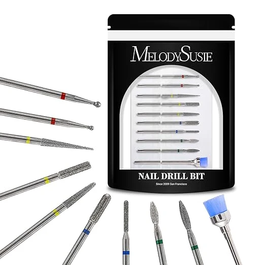 Premium Material MelodySusie 10pcs Nail Drill Bits Set 3 32 Inch Diamond Cuticle Nail Bits Kit Safe