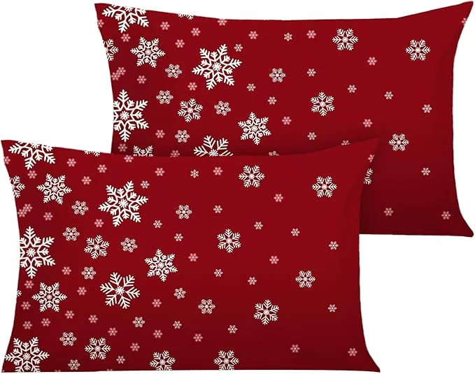 Original YIYEA Christmas Pillow Cases Queen Size Set of 2 Ultra Soft Double Brushed Microfiber Pillowcases Queen Christmas Snowflake Bed Pillow Covers Fade Resistant Easy Slip-On 20 quot x30 quot Verified