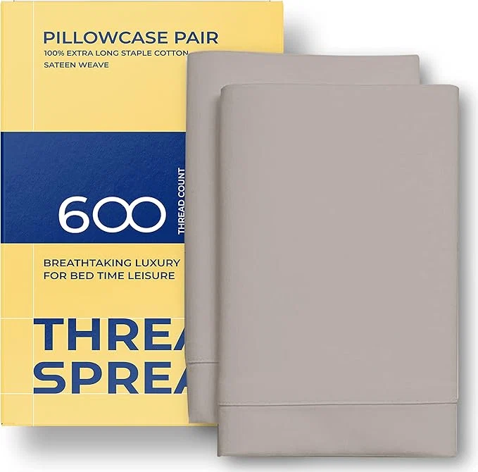 User-Friendly Thread Spread Egyptian Cotton King Size Pillow Cases Set of 2 – Luxury 600 Series Bliss Collection Pillow Cases King Size Taupe Soft Cooling Hotel Cotton Pillowcases Sateen Finish Powerful