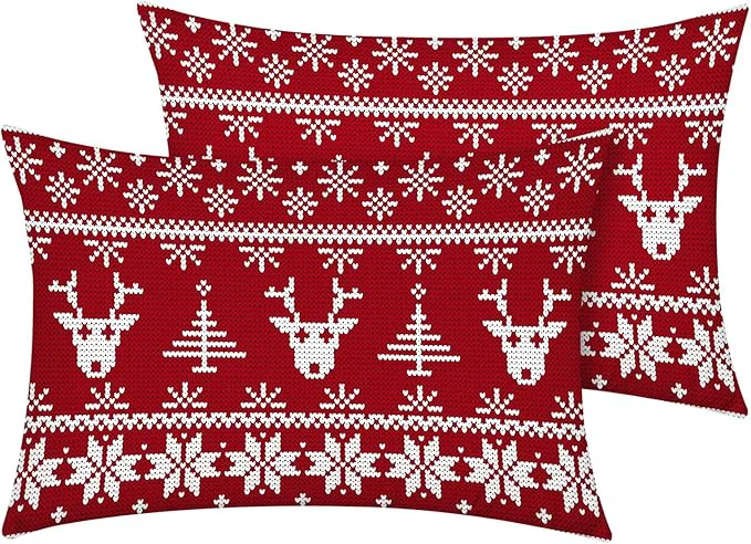 Green YIYEA Christmas Pillow Cases Queen Size Set of 2 Ultra Soft Double Brushed Microfiber Pillowcases Queen Christmas Reindeer Bed Pillow Covers Fade Resistant Easy Slip-On 20 quot x30 quot Unique