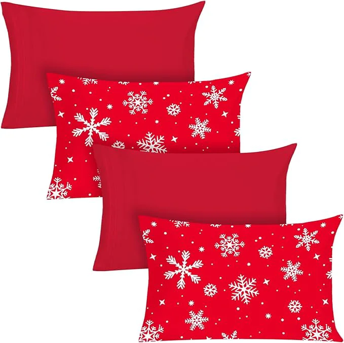 Casual YIYEA Christmas Pillow Cases Queen Size Set of 4 Ultra Soft Double Brushed Microfiber Red Pillowcases and Christmas Snowflake Pillow Covers Envelope Closure Fade Resistant 20 quot x30 quot Sophisticated