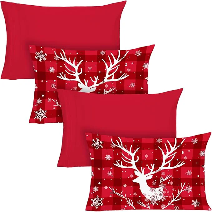Carefully Designed YIYEA Christmas King Size Pillow Cases Set of 4 Ultra Soft Double Brushed Microfiber Red Pillowcases and Christmas Pillow Covers Envelope Closure Fade Resistant 20 quot x36 quot Sustainable