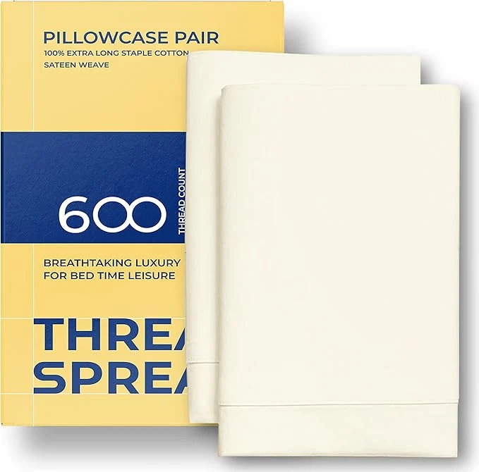 Versatile Thread Spread Egyptian Cotton Pillow Cases Queen Size Set of 2 – Luxury 600 Series Bliss Collection Queen Pillow Cases Ivory Soft Cooling Hotel Cotton Pillowcases Sateen Finish Carefully Designed