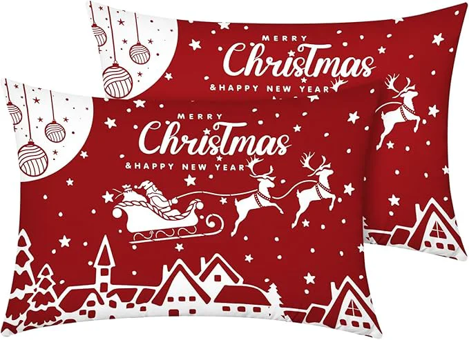 Official YIYEA Christmas Standard Pillow Cases Set of 2 Ultra Soft Double Brushed Microfiber Pillowcases Standard Christmas Bed Pillow Covers Fade Resistant Easy Slip-On 20 quot x26 quot Smart