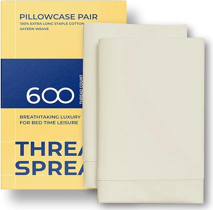 Recyclable Thread Spread Egyptian Cotton King Size Pillow Cases Set of 2 – Luxury 600 Series Bliss Collection Pillow Cases King Size Ivory Soft Cooling Hotel Cotton Pillowcases Sateen Finish Effective