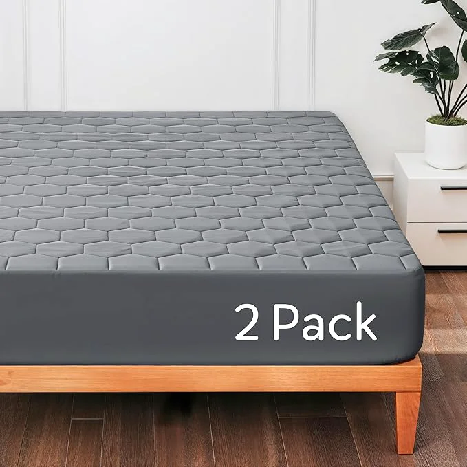 Safe Hearth amp Harbor 2 Pack Queen Size Quilted Fitted Mattress Pad Cover Waterproof Mattress Protectors Deep Pocket Fitted Mattress Cover 8 quot – 21 quot 60 quot x 80 quot Gray Relaxed