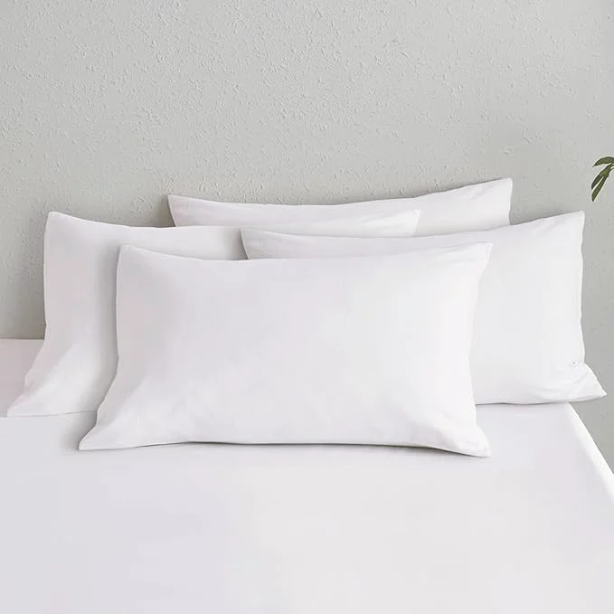 High-Grade MooMee Bedding Pillowcases Pack of 4 Washed Cotton Linen Like Textured Breathable Durable Soft Comfy Solid Bright White Queen Expertly Made