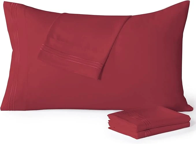 Casual YIYEA California King Pillow Cases Set of 4 Ultra Soft 1800TC Hotel Quality Double Brushed Microfiber Embroidered Pillowcases Envelope Closure Fade Resistant 20 quot x40 quot Burgundy Professional