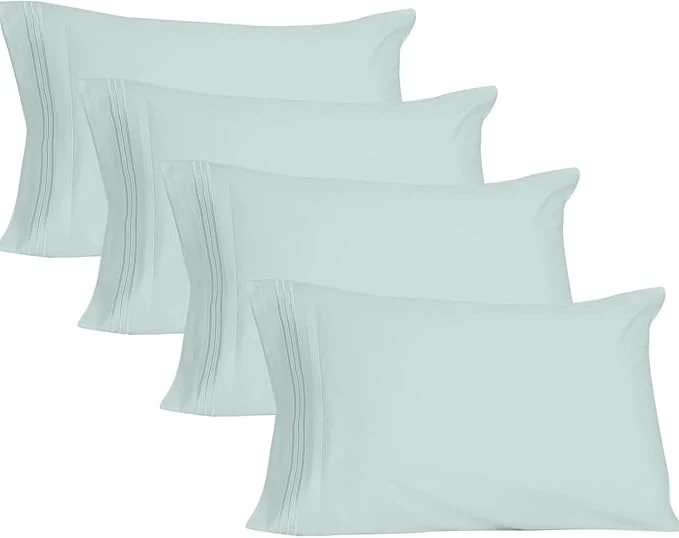 Outstanding YIYEA Pillow Cases Queen Size Set of 4 Ultra Soft 1800TC Hotel Quality Double Brushed Microfiber Embroidered Pillowcases Envelope Closure Fade Resistant 20 quot x30 quot Aqua Refined