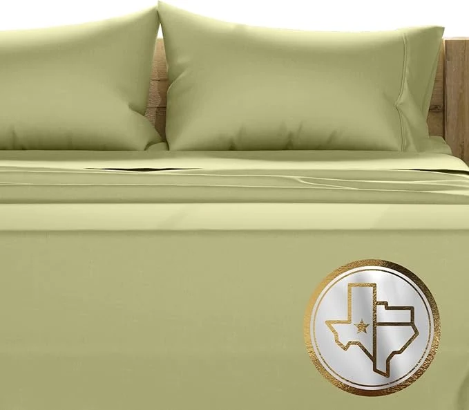 Contemporary TEXAS LINEN CO. Egyptian Cotton Sheets California King Size – 1500 Thread Count Cal King Sheet Set Egyptian Cotton 4 PC Luxury Bedsheet Sage Green Soft Cooling 17 quot Deep Pocket Bedsheet Set Premium Material