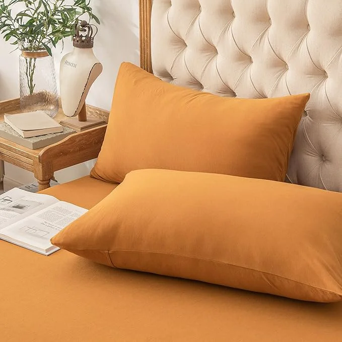 Innovative PURE ERA Jersey Knit Pillowcases T-Shirt Cotton Super Soft Comfy Breathable Set of 2 Standard 20 quot x 26 quot Solid Burnt Orange Optimized