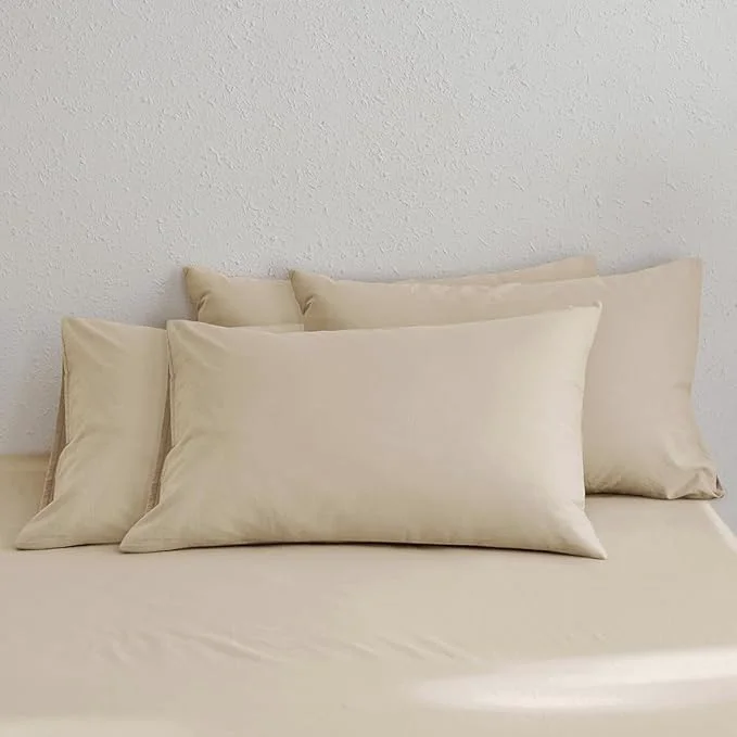 Elegant MooMee Bedding Pillowcases Pack of 4 Washed Cotton Linen Like Textured Breathable Durable Soft Comfy Heathered Almond Milk Grey King Top-Quality