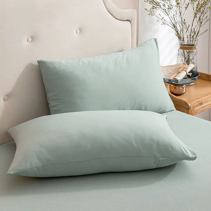 Luxury PURE ERA Jersey Knit Pillowcases T-Shirt Cotton Super Soft Comfy Breathable Set of 2 King 20 quot x 36 quot Solid Sage Green