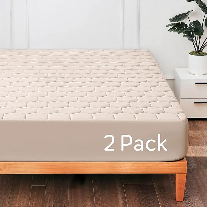 Certified Hearth amp Harbor 2 Pack Twin Size Quilted Fitted Mattress Pad Cover Waterproof Mattress Protectors Deep Pocket Fitted Mattress Cover 8 quot – 21 quot 39 quot x 75 quot Beige Cream Healthy