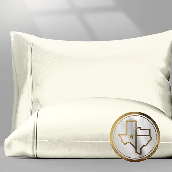Secure TEXAS LINEN CO. Egyptian Cotton Pillow Cases King Size Set of 2 – Luxury 1500 Thread Count Sateen Weave Ivory Pillow Covers Silky Soft Breathable amp Cooling Pillowcases Fits King Size Pillows Premium