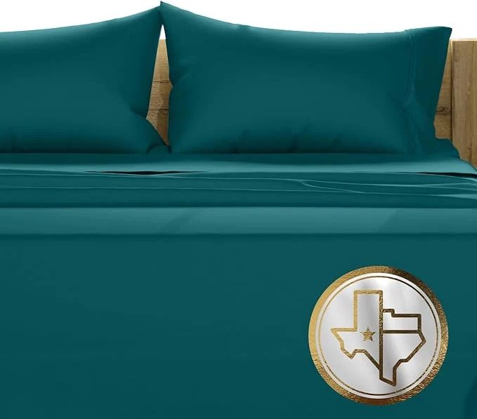Sophisticated TEXAS LINEN CO. Egyptian Cotton King Size Sheets Set – Luxury 1500 Thread Count Egyptian Cotton Sheets King Size 17 quot Deep Pocket Soft Cooling Sateen Weave Hotel Quality Bedding Set – Teal Sustainable