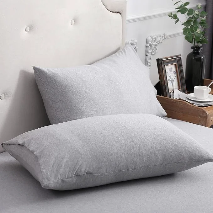 Elite PURE ERA Jersey Knit Pillowcases T-Shirt Cotton Super Soft Comfy Breathable Set of 2 Queen 20 quot x 30 quot Heathered Grey Eco-Friendly