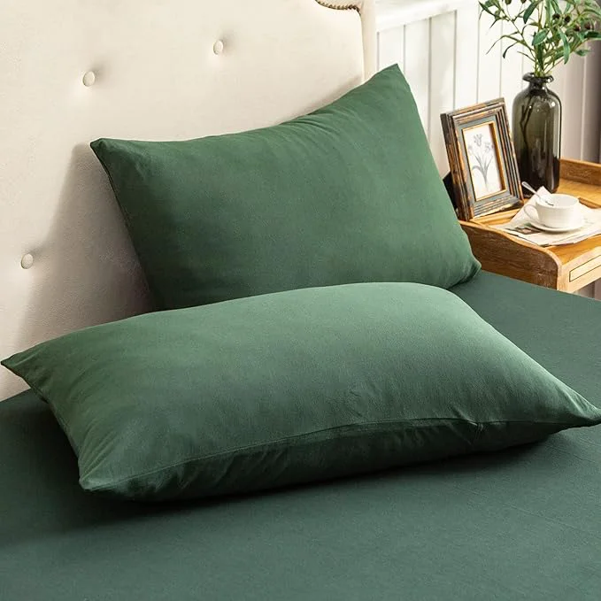 Fine Crafted PURE ERA Jersey Knit Pillowcases T-Shirt Cotton Super Soft Comfy Breathable Set of 2 Standard 20 quot x 26 quot Solid Forest Green Elegant