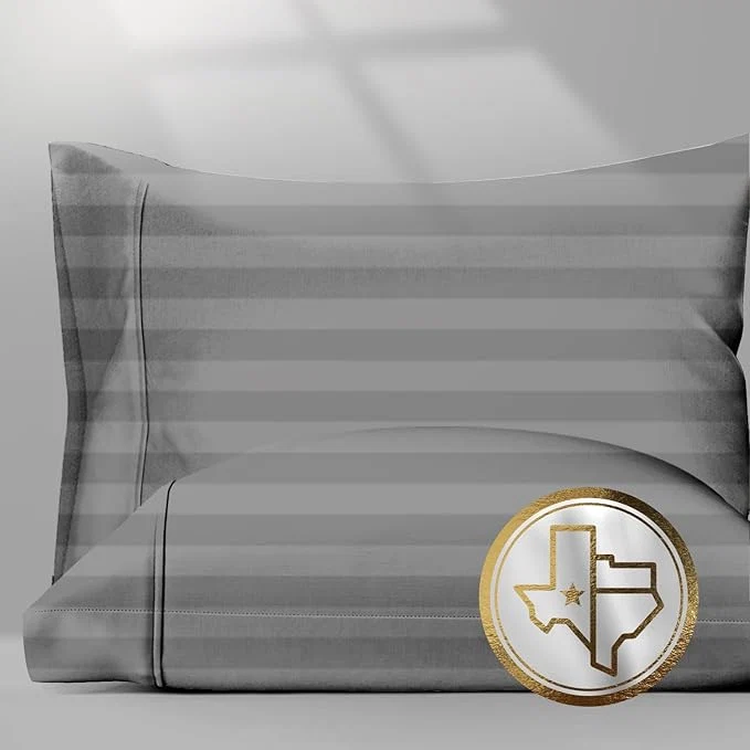 Efficient Texas Linen Co. Egyptian Cotton Pillow Cases King Size Set of 2 – Luxury 1500 Thread Count Sateen Weave Dark Grey Stripe Pillow Cases 5 Star Hotel-Quality Pillowcases Fits King Size Pillows Contemporary
