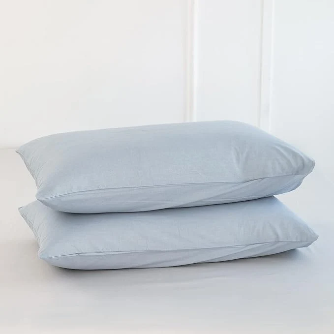 Expertly Made MooMee Bedding Pillowcases Pack of 2 Washed Cotton Linen Like Textured Breathable Durable Soft Comfy Heathered Cornflower Blue Standard Environmentally Friendly