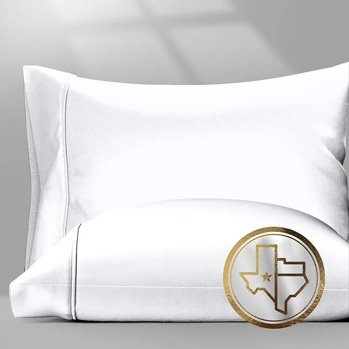Long-Lasting TEXAS LINEN CO. Egyptian Cotton Pillow Cases Standard Queen Size Set of 2 – Luxury 1500 Thread Count Sateen White Pillow Cases Silky Soft Cotton Pillowcases Fits Standard amp Queen Size Pillows Pure