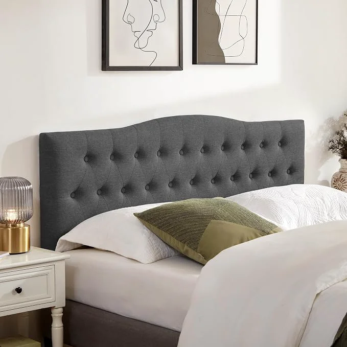 Modern Tufted Headboard California King Size Sturdy Solid Wood Head Board Black Upholstered California King Headboard with Solid Wood Legs Adjustable Height 37-51 in Fabric Button Diamond HeadBoards Professional