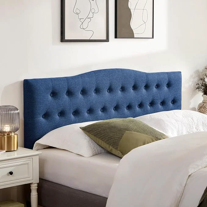 Reliable Tufted Headboard California King Size Sturdy Solid Wood Head Board Blue Upholstered California King Headboard with Solid Wood Legs Adjustable Height 37-51 in Fabric Button Diamond HeadBoards Convenient