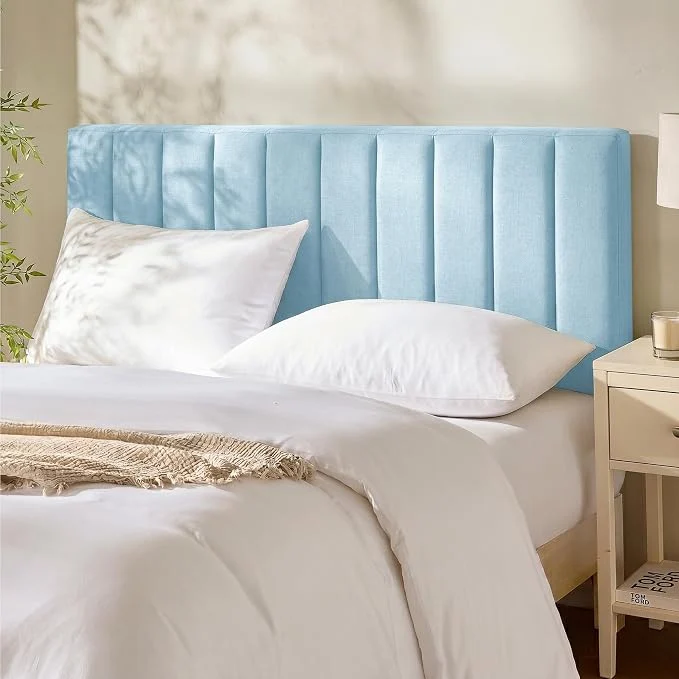 Luxury Hearth amp Harbor Wall Mounted King Headboard Only Bed Headboard King Size Easy Assemble Floating Peel and Stick Upholstered Channel Stitched 3D Wall Panels 5 Strips of 3M Tape Included Ice Blue Recyclable