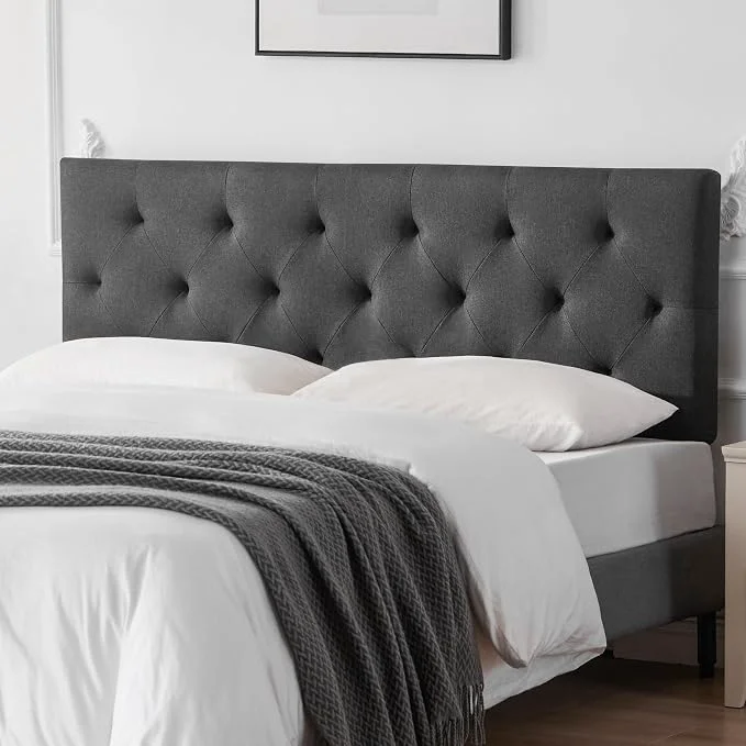 Secure Linen Headboard Full Size Adjustable Height Headboard 37-51 in Dark Gray Diamond Tufting Solid Wood Full XL Headboards Only Durable Metal Legs Upholstered Full Head Board Bed Frame Modern Fabric Minimalist