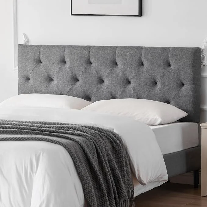 Linen Headboard Full Size Adjustable Height Headboard 37-51 in Light Gray Diamond Tufting Solid Wood Full XL Headboards Only Durable Metal Legs Upholstered Full Head Board Bed Frame Modern Fabric Breathable