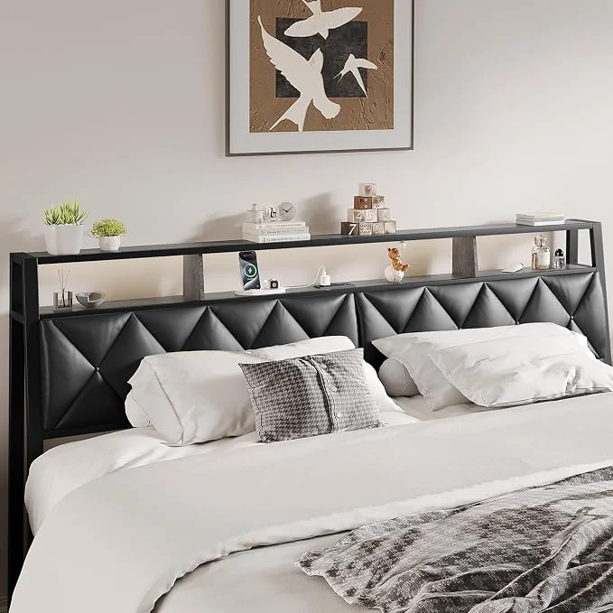 Verified King Headboard Only Headboard for King Size Bed with Storage Upholstered Headboards with LED Lights amp Charging Station Attach Frame I for Bedroom Dorm Guest Room Black Faux Leather Quality