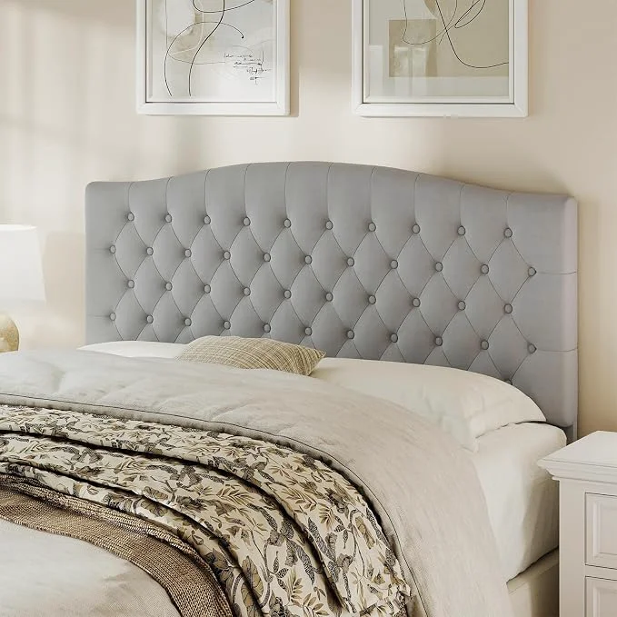 Authentic Queen Headboard Only Velvet Classic Tufted Design Silver Gray 2 installation options 1.bed frame mount 2.wall mount for adjustable bed Classic hand-tufted headboard king size Carefully Designed