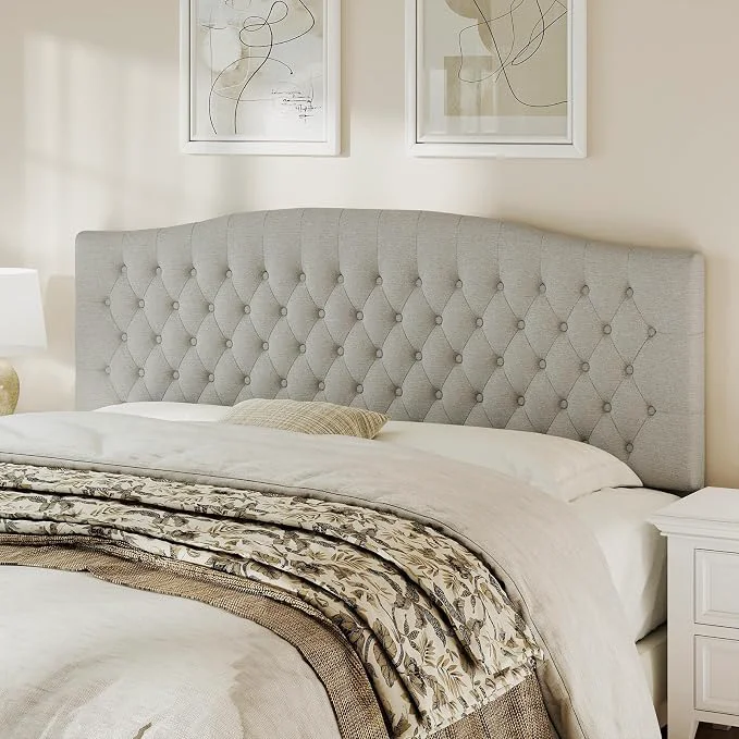 Versatile King Headboard Only Linen Classic Tufted Design Gray Linen 2 installation options 1.bed frame mount 2.wall mount for adjustable bed Classic hand-tufted headboard king size Stylish