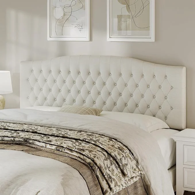 King Headboard Only Upholstered Headboard King Size for Adjustable Bed Linen Tufted Wall Mounted Head Board with Solid Wood Legs Ivory Lightweight