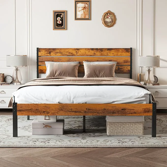 High-Grade OLIXIS Full Size Platform Bed Frame with Wooden Headboard and Footboard Heavy Duty Metal Slat Mattress Base 800 LBS Weight Capacity Sturdy Stable Structure No Box Spring Needed Elegant