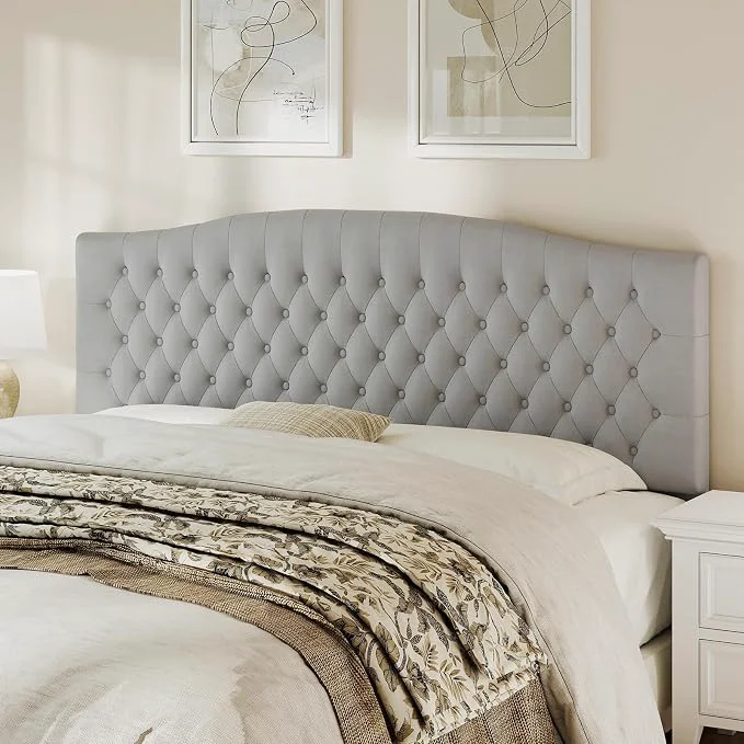 Enhanced King Headboard Only Velvet Classic Tufted Design Silver Gray 2 installation options 1.bed frame mount 2.wall mount for adjustable bed Classic hand-tufted headboard king size Breathable