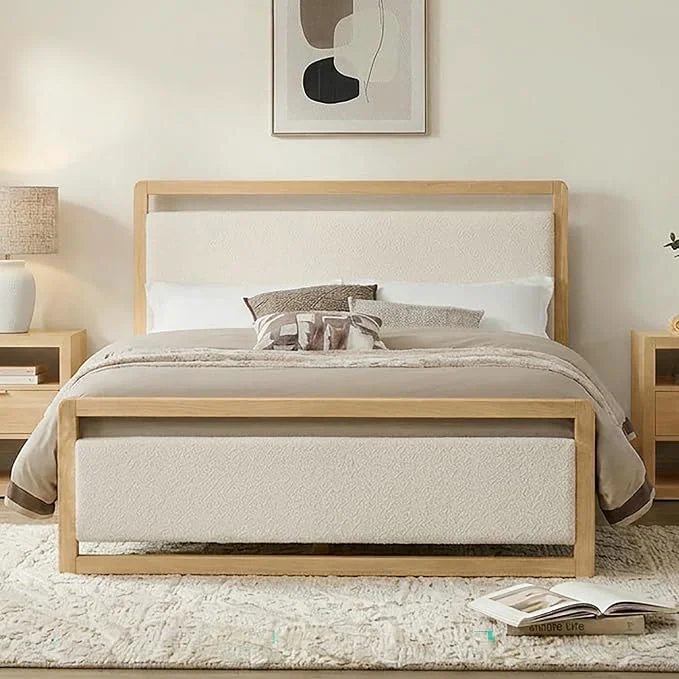Superior KISLOT Wood Bed Frame with USB Headboard amp Footboard Oat Full Mattress Foundation Strong Wooden Slat Support Noise- No Box Spring Needed Easy Assembly Elegant