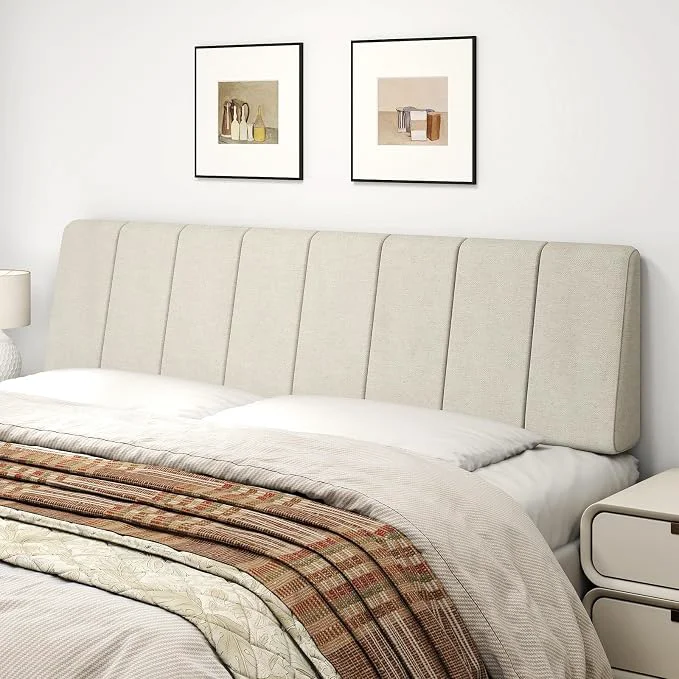 Artisan King Size Headboard Only-No Assembly Required Beige Easy to use no assembly required Linen fabric and extra-thick foam for added comfort Modern style headboard king size Solid
