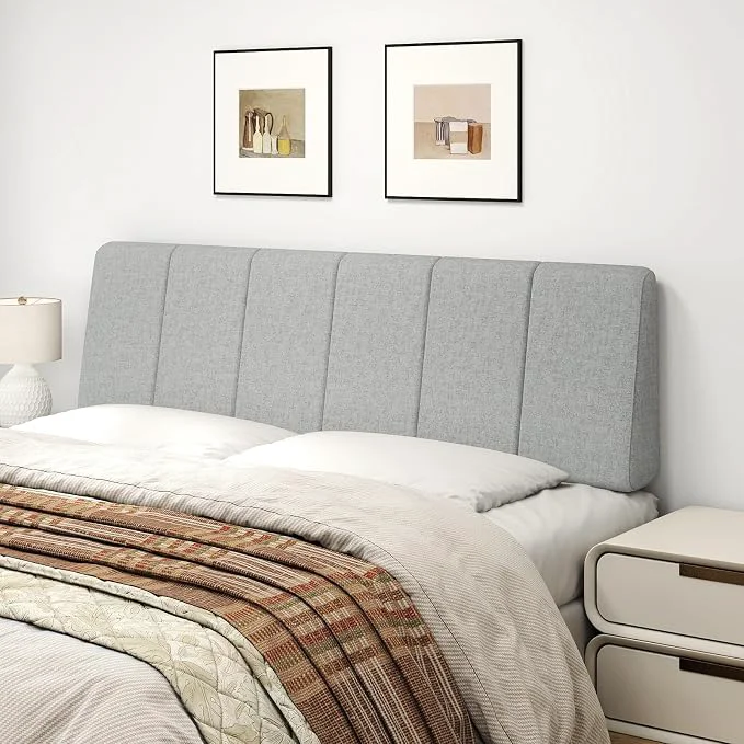 Sustainable Queen Size Headboard Only-No Assembly Required Light Gray Easy to use no assembly required Linen fabric and extra-thick foam for added comfort Modern style headboard queen size Secure