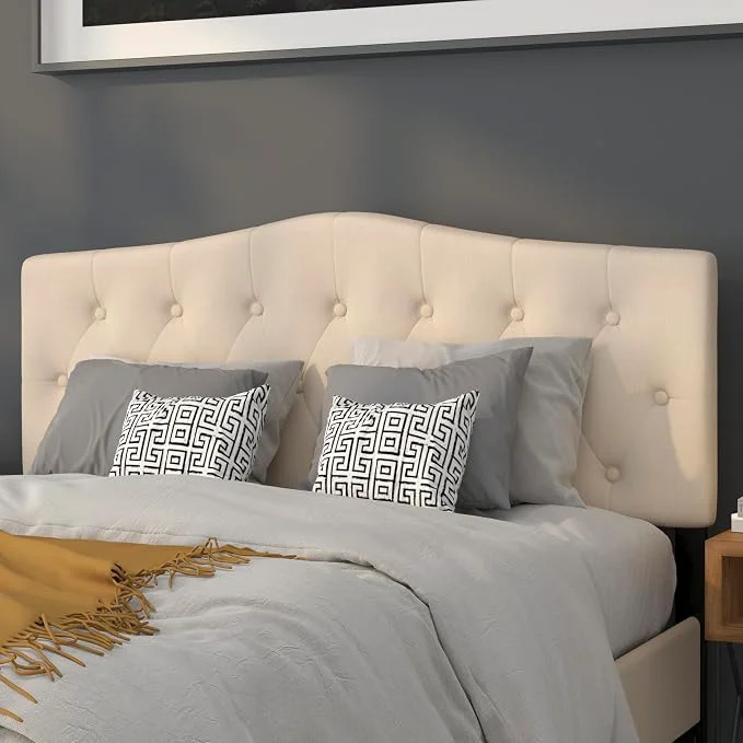Carefully Designed EMMA OLIVER Tufted Upholstered Queen Size Headboard in Beige Fabric Artisan