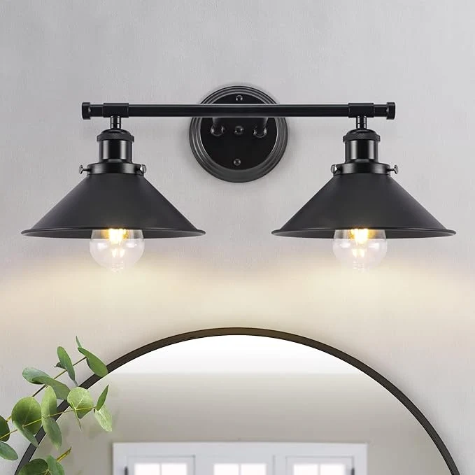 High-Performance Bathroom Light Fixtures 2-Light Matte Black Farmhouse Vanity Lights Breathable