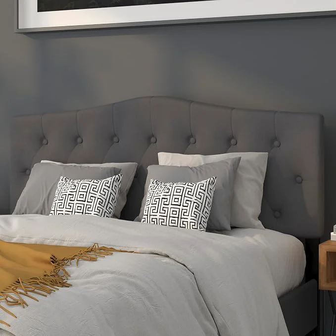 Superior EMMA OLIVER Arched Button Tufted Queen Size Headboard in Dark Gray Fabric Green