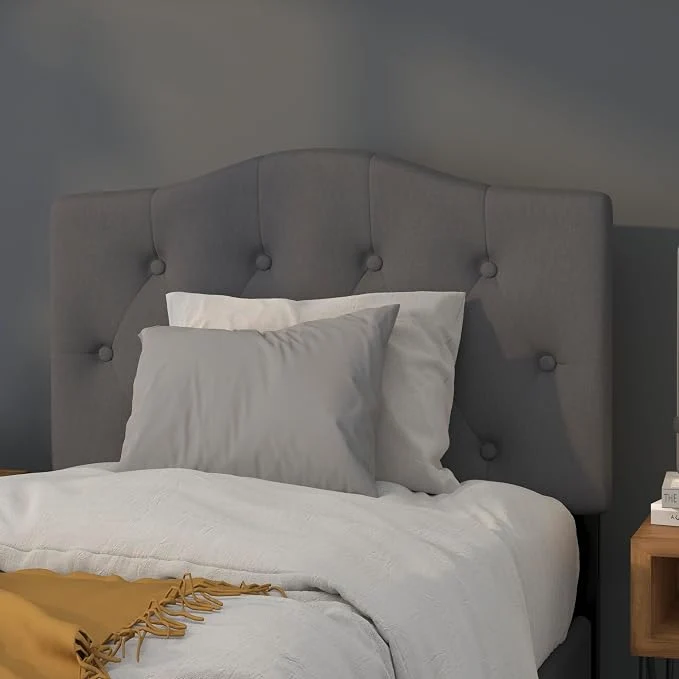 Innovative EMMA OLIVER Twin Size Tufted Upholstered Headboard with Adjustable Metal Bed Rail Slots Modern Fabric Upholstered Twin Headboard Dark Gray Soft